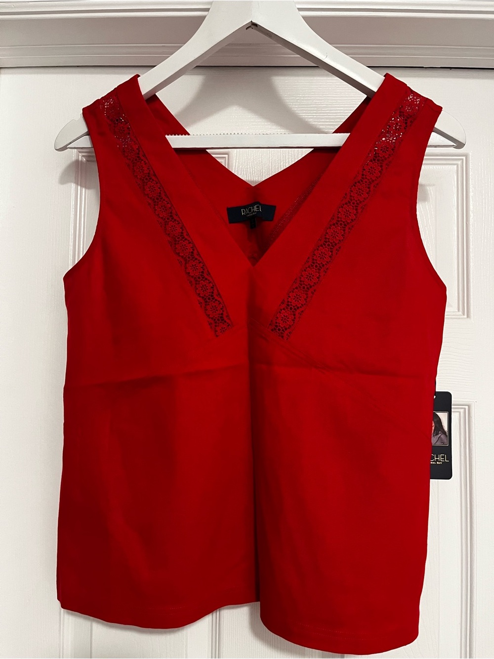 Red Lace-Trim V-Neck Sleeveless Blouse